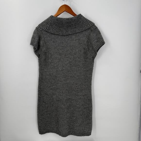 Express Gray Cowl Neck Cable Knit Long Sweater Tunic Womens L Merino Wool - Picture 2 of 8